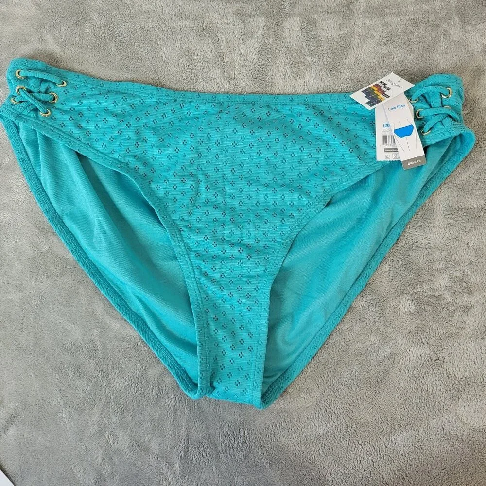 Time and Tru 2X Blue Eyelet Bikini Bottom Swimwear 20W 22W Lined Plus BLU103E